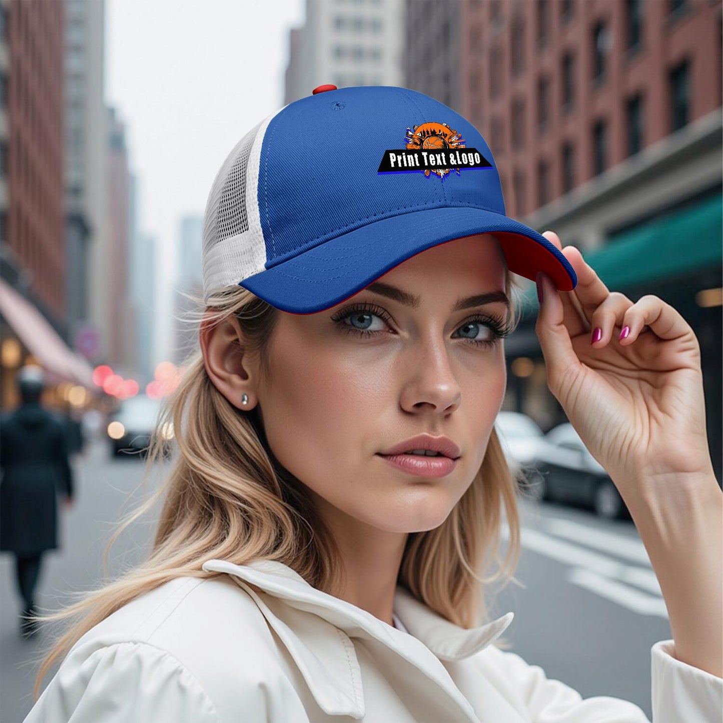 Custom Blue Red Two-Tone White Mesh Snapback Cap Unisex Sporty Casual Hats