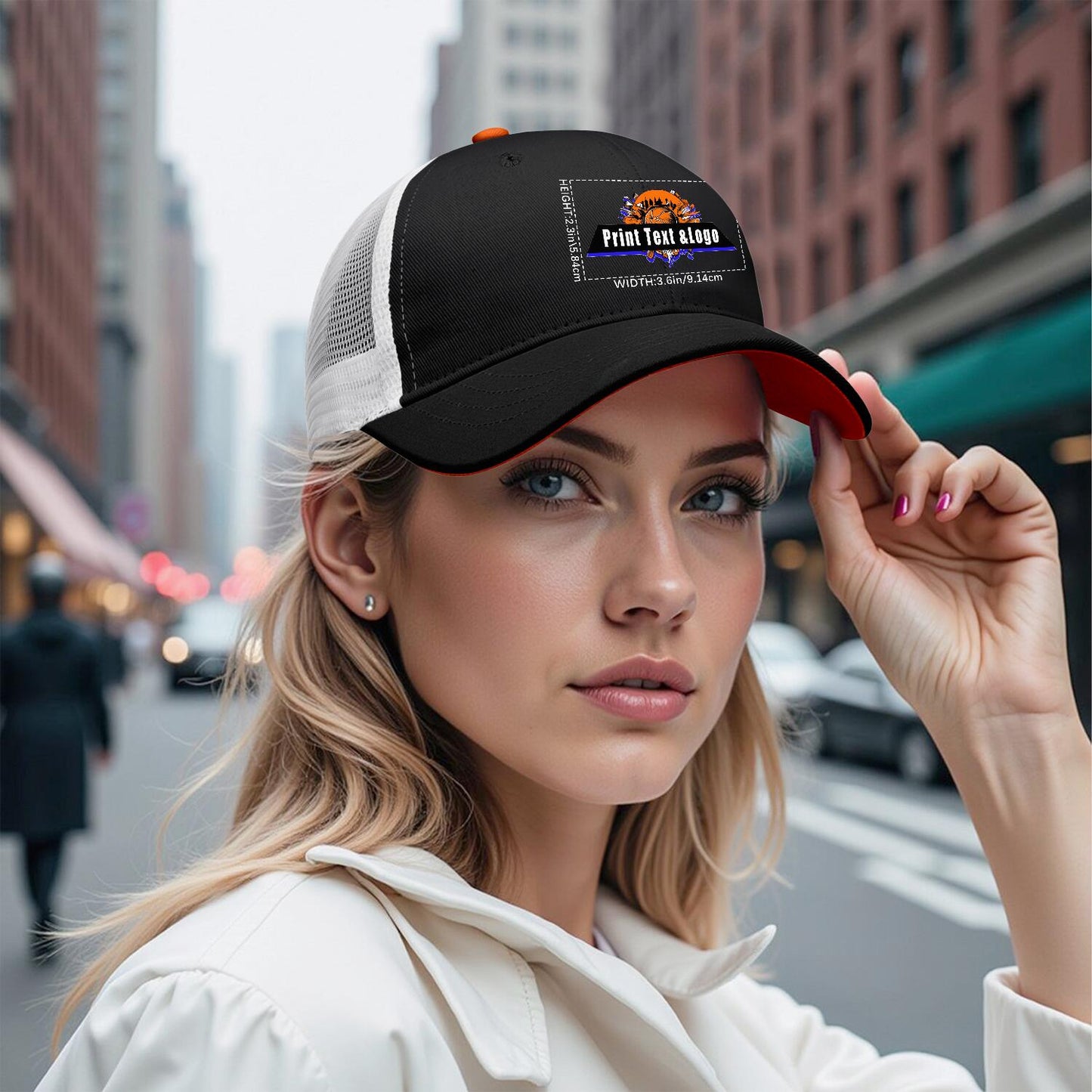 Custom Black Orange Two-Tone White Mesh Snapback Cap Unisex Sporty Casual Hats