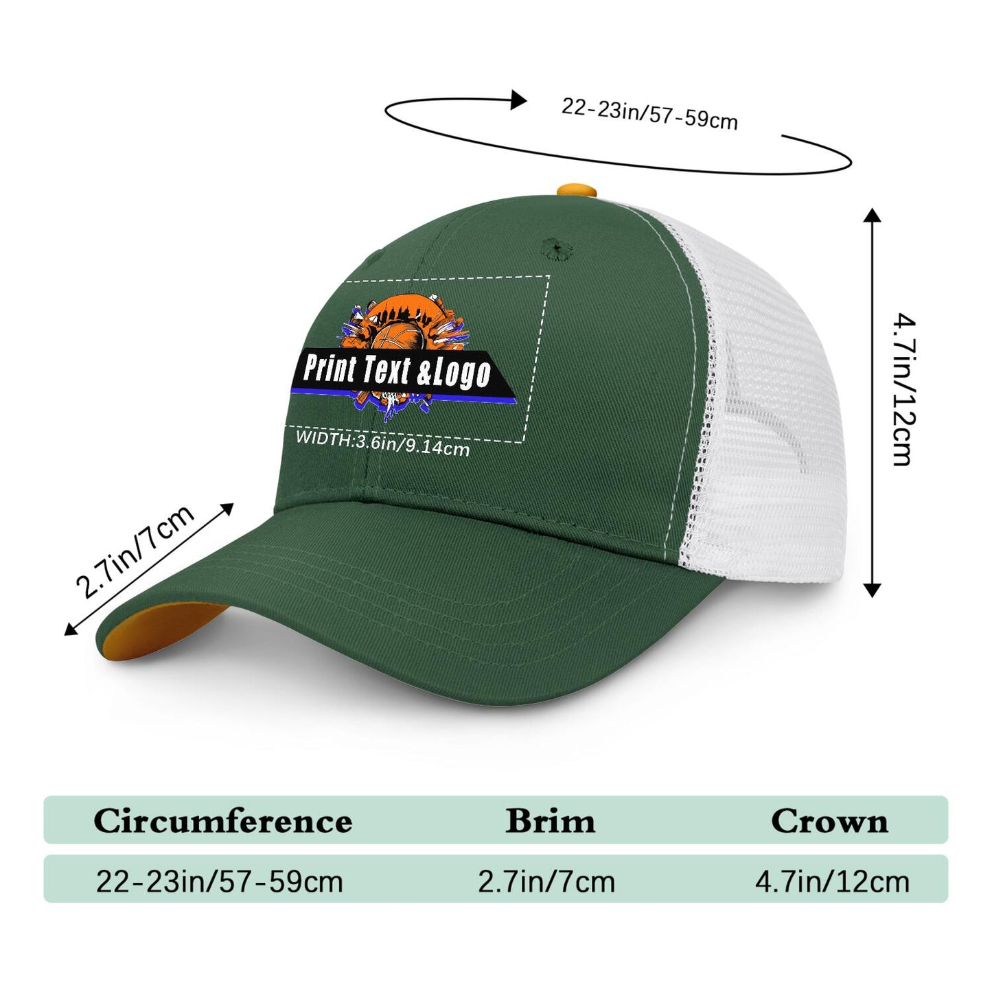 Custom Green Yellow Two-Tone White Mesh Snapback Cap Unisex Sporty Casual Hats