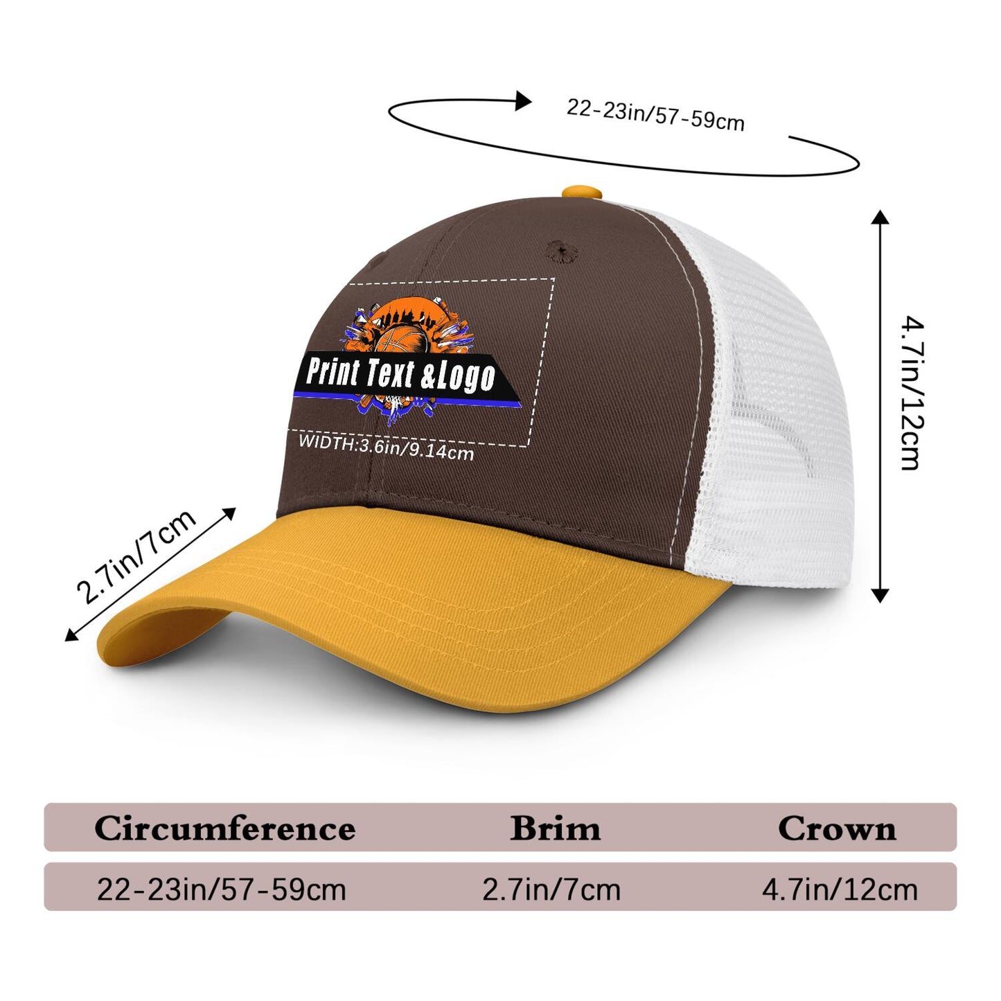 New Custom Brown Yellow Duckbill Cap Design Available with Heat Transfer Printing in Multiple Colors