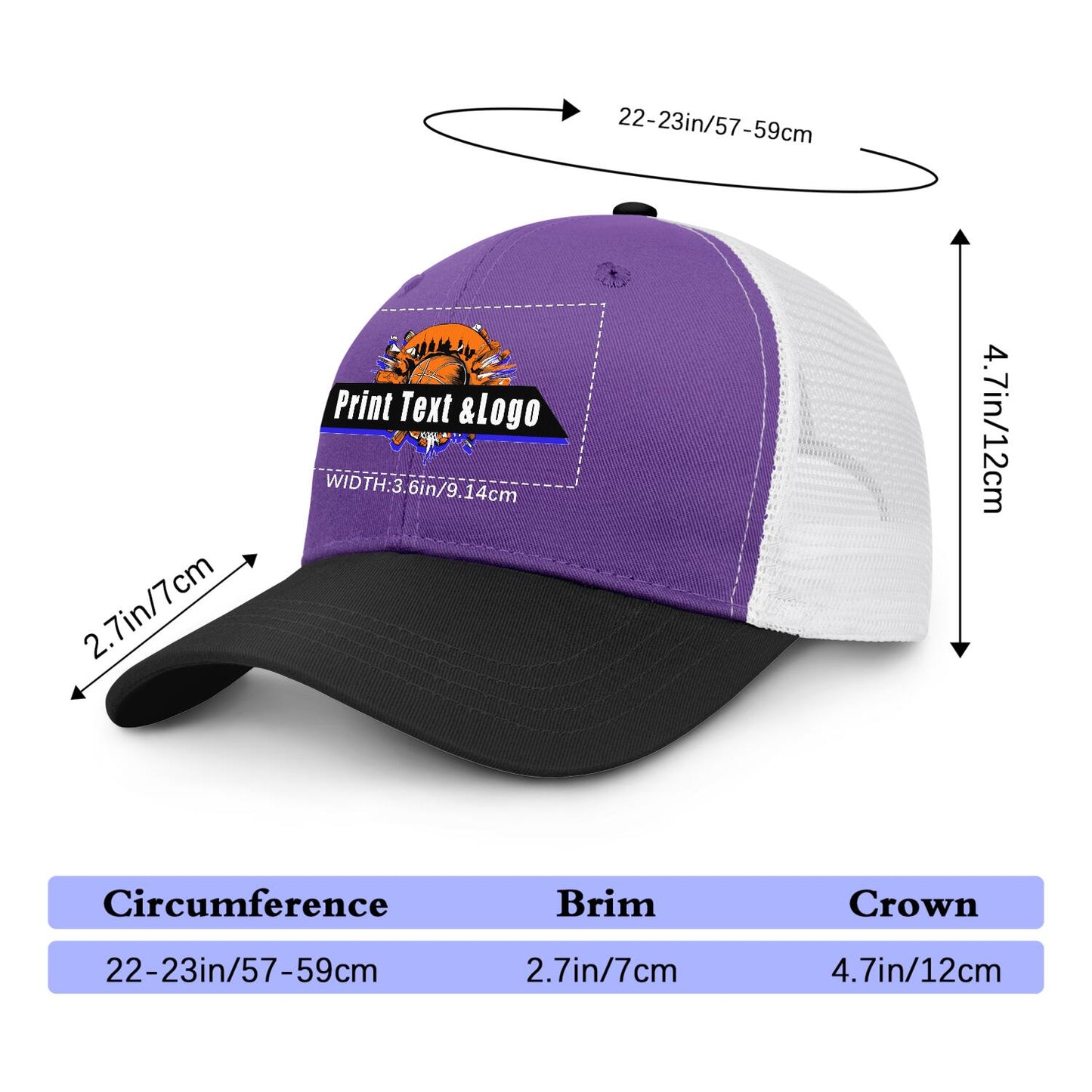 Custom Purple Black Color-Block Snapback Cap with White Mesh Logo Printing Hats