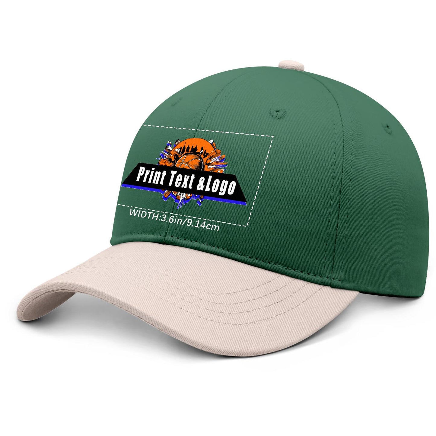 New Custom Green Cameosa Duckbill Cap Design Available with Heat Transfer Printing in Multiple Colors