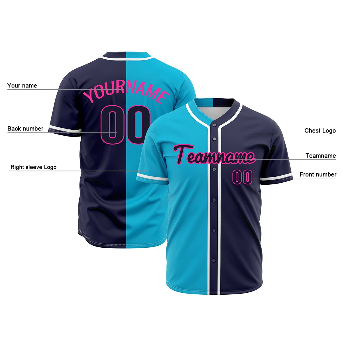 Custom Dark Blue Cyan Hip Hop Baseball Jersey Stitched Printed - Personalized Name Number Shirts #BB-0919-0047