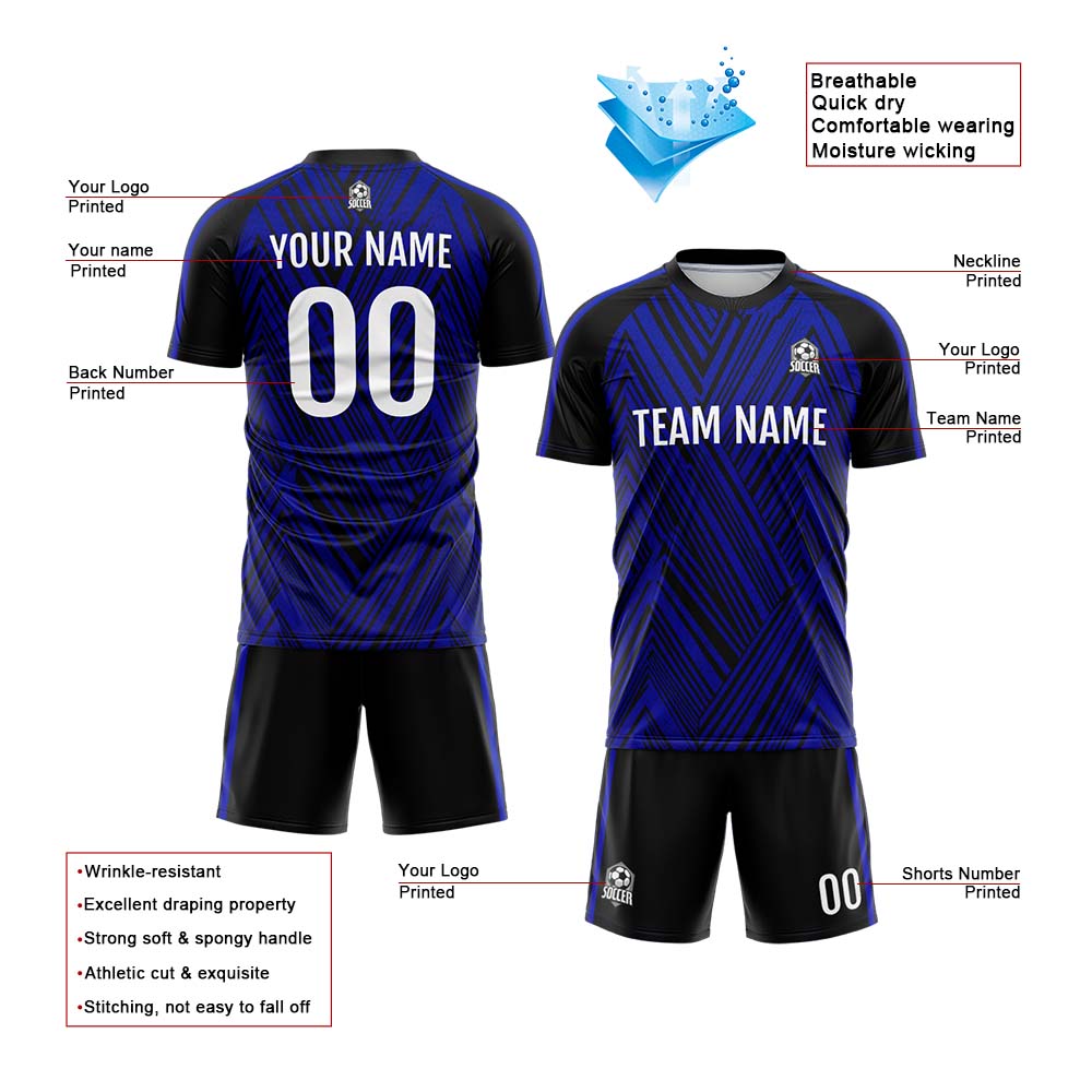Custom Soccer Uniform Jersey Kids Adults Personalized Set Jersey Royal&Black