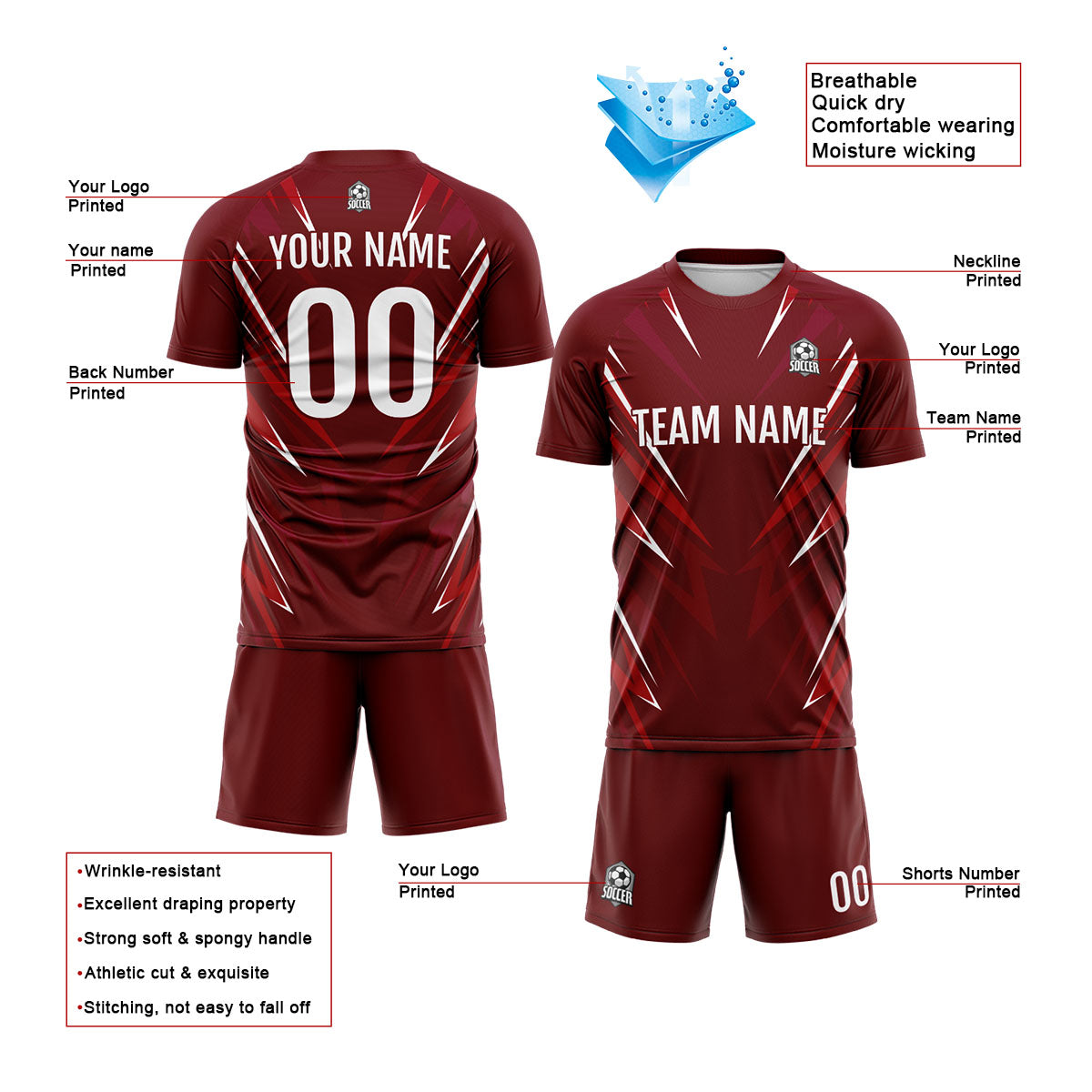 Custom Dark Red Uniform Jersey Kids Adults Personalized Set Jersey Shirt