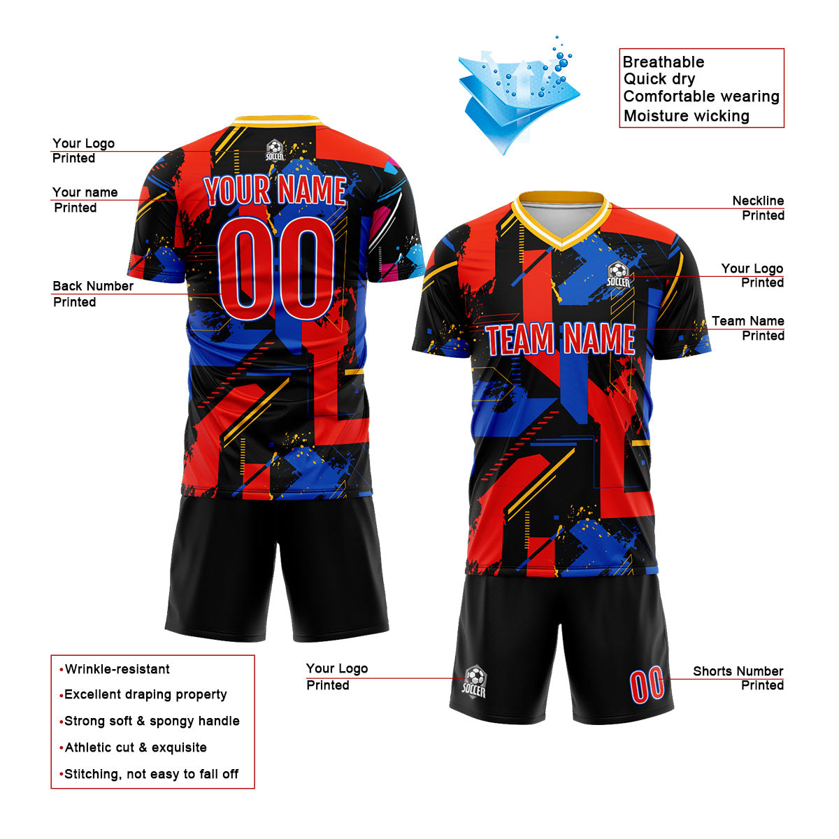 Custom Red Royal Uniform Jersey Kids Adults Personalized Set Jersey Shirt