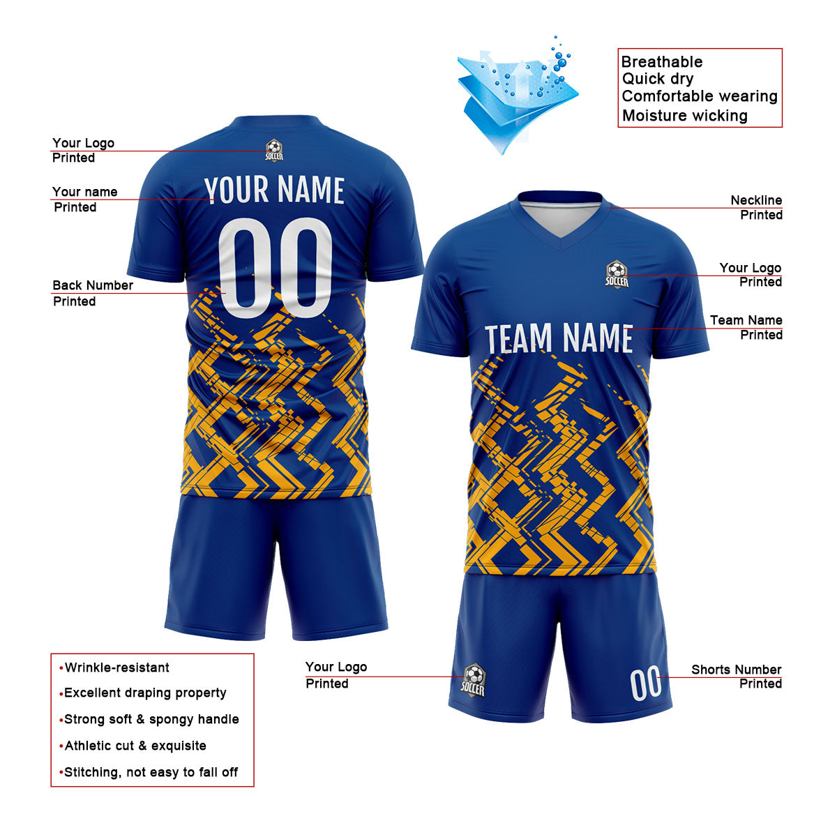 Custom Blue Orange Soccer Uniform Jersey Kids Adults Personalized Set Jersey Shirt