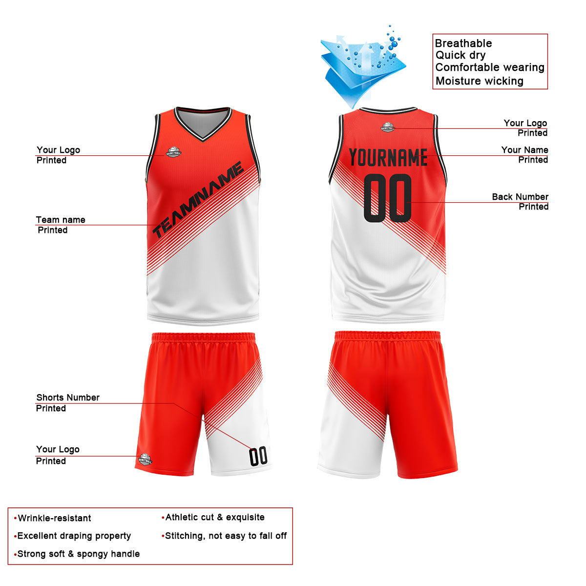 Custom Red White Reversible Basketball Suit for Adults and Kids Personalized Jersey