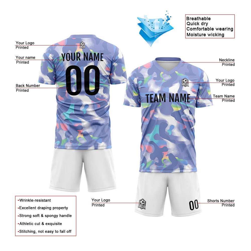 Custom Soccer Uniform Jersey Kids Adults Personalized Set Jersey Gorgeous&Grey blue