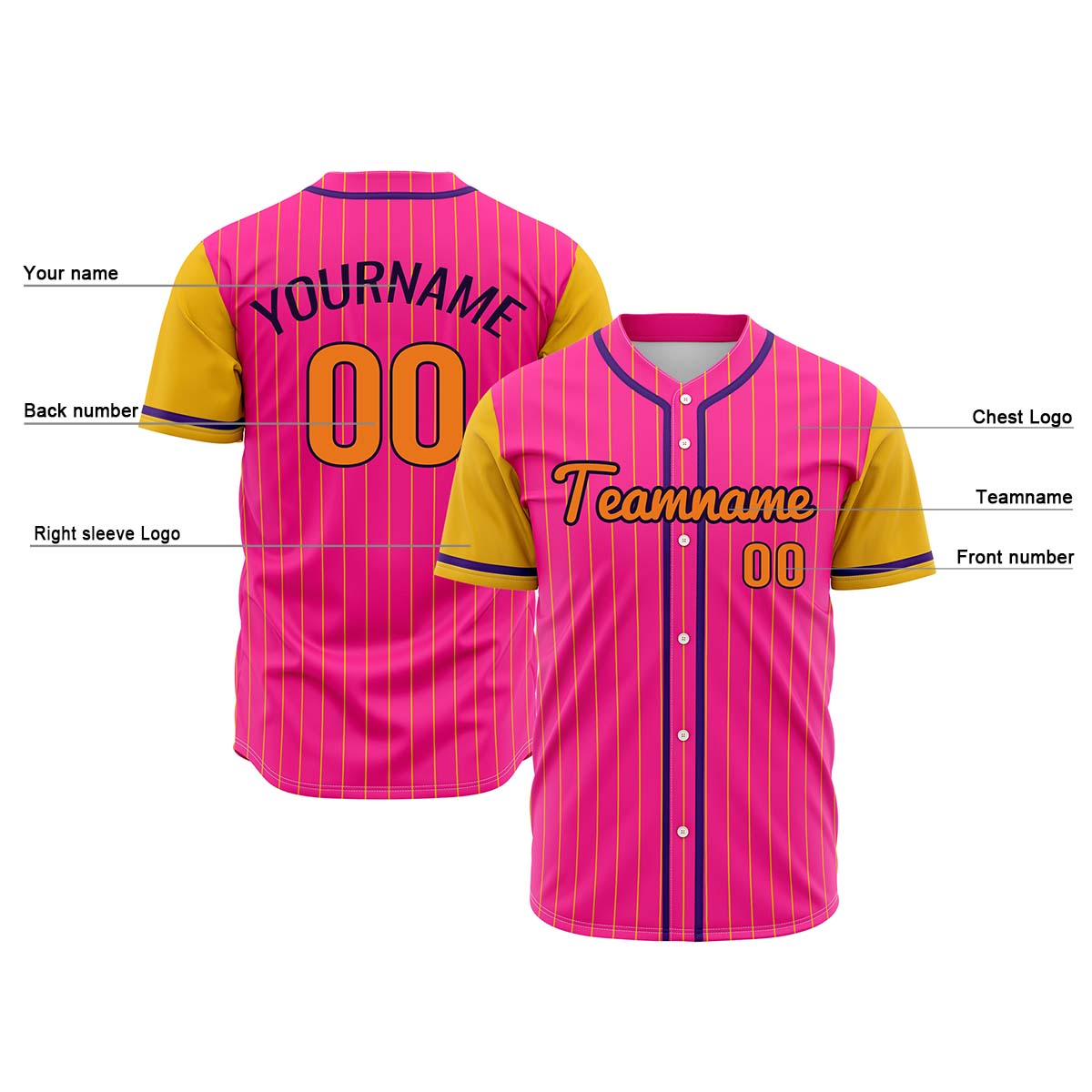 Custom Pink Yellow Hip Hop Baseball Jersey Stitched Printed - Personalized Name Number Shirts #BB-0919-0086