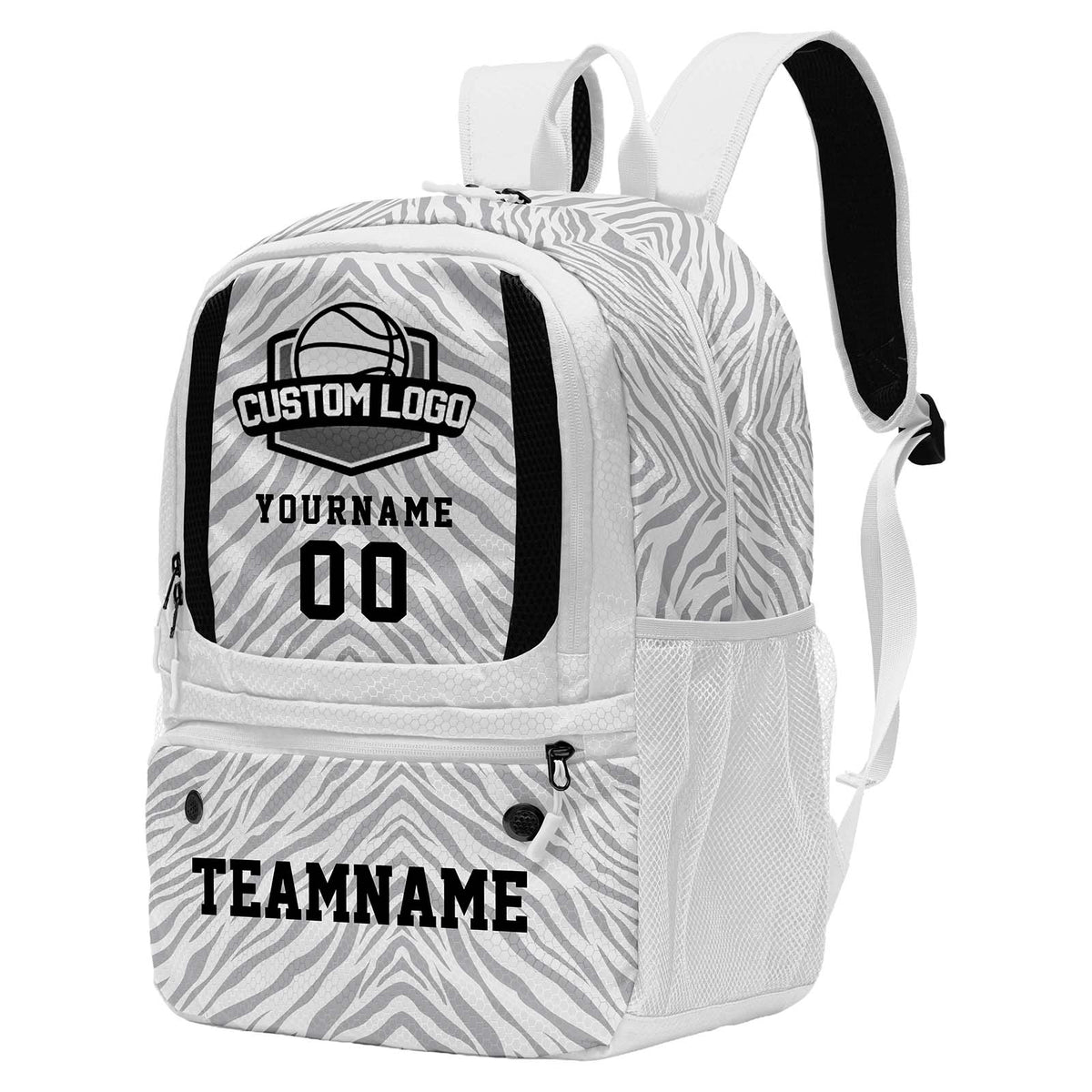 Custom Light Gray White Basketball Soccer Backpack Personalized Player Names - Numbers & Team Logo #150-BP-0914-0014