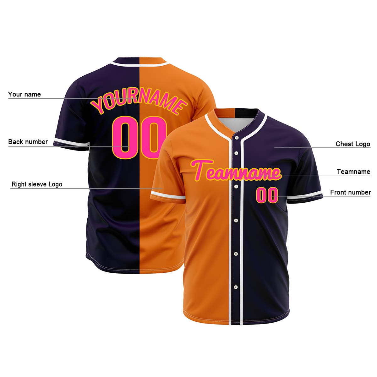 Custom Dark Purple Orange Hip Hop Baseball Jersey Stitched Printed - Personalized Name Number Shirts #BB-0919-0057
