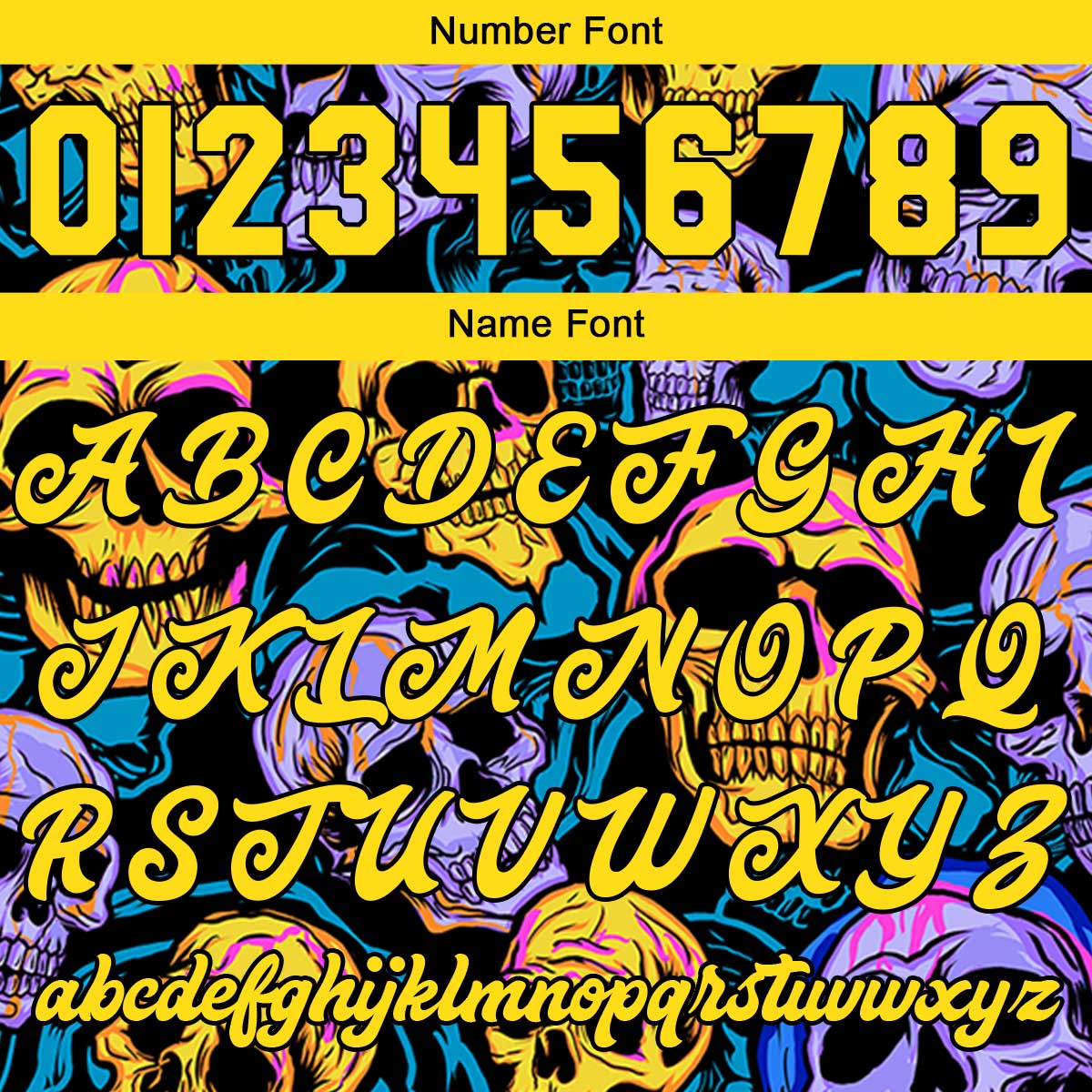 Custom Colored skeletons&Yellow-blue Varsity Jacket for Men Women and Youth with Personalized Letterman Jacket