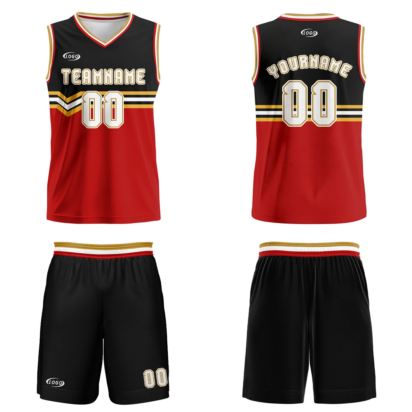 Custom Black Red Gold White Basketball Jersey Uniform Suit Printed Your Logo Name Number