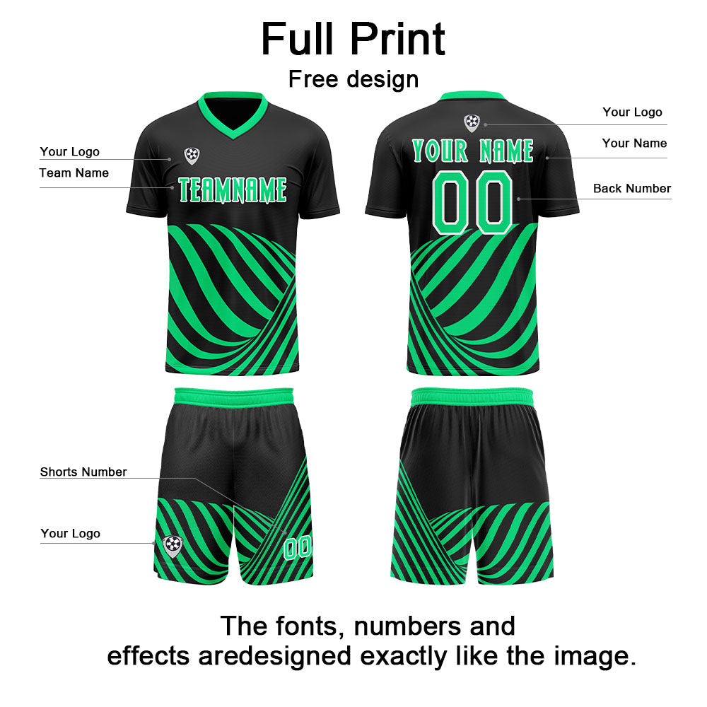 Custom Black Green Uniform Jersey Kids Adults Personalized Set Jersey Shirt