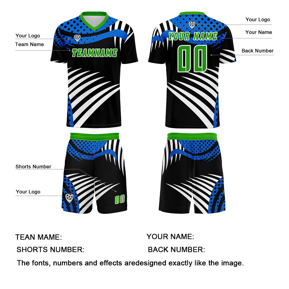 Custom Blue Green Uniform Jersey Kids Adults Personalized Set Jersey Shirt