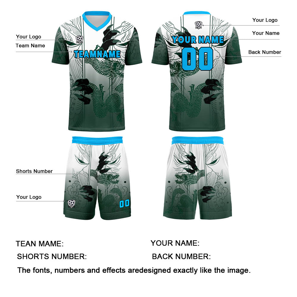Custom Green Blue Uniform Jersey Kids Adults Personalized Set Jersey Shirt