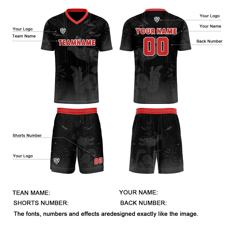 Custom Black Red Uniform Jersey Kids Adults Personalized Set Jersey Shirt