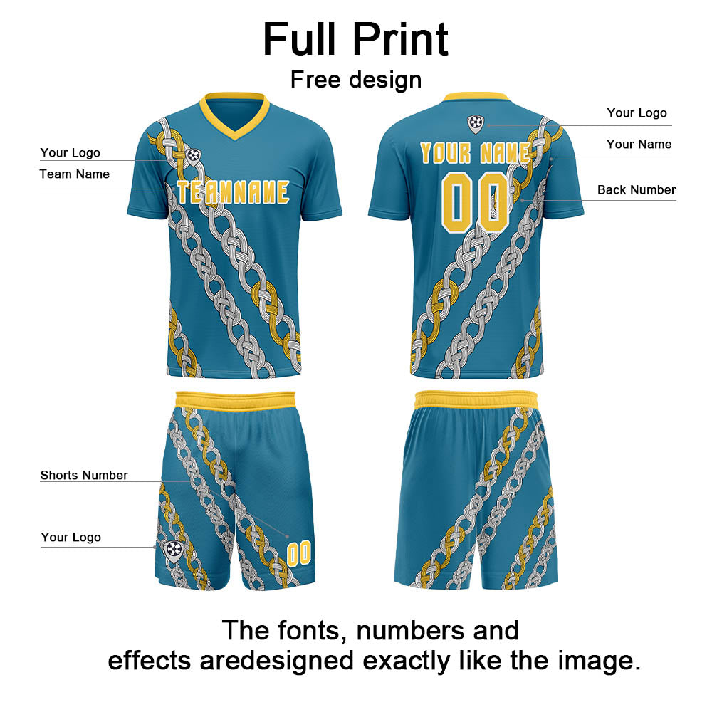 Custom Blue Yellow Uniform Jersey Kids Adults Personalized Set Jersey Shirt