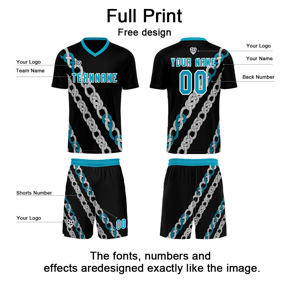 Custom Black Teal Uniform Jersey Kids Adults Personalized Set Jersey Shirt