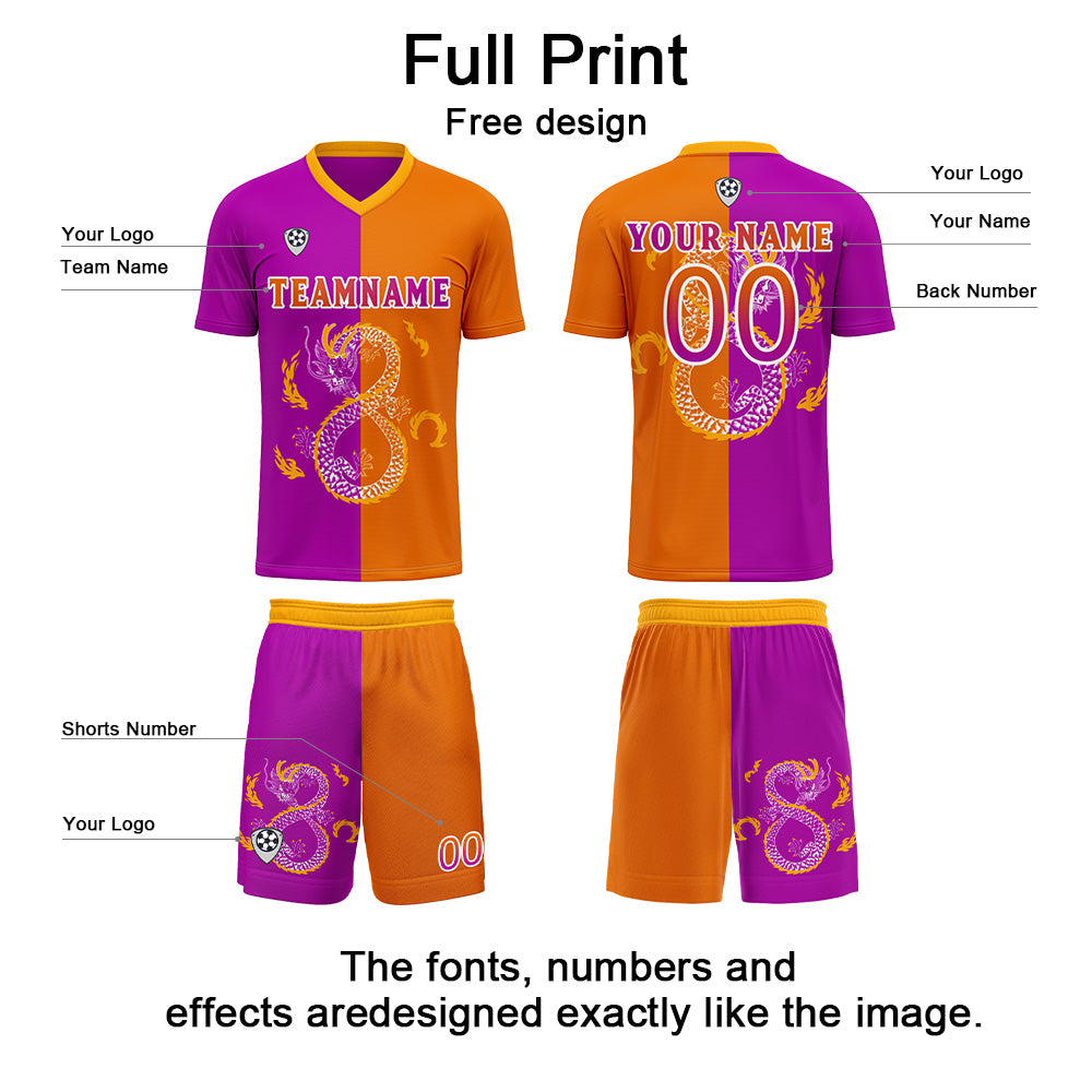 Custom Purple Orange Uniform Jersey Kids Adults Personalized Set Jersey Shirt
