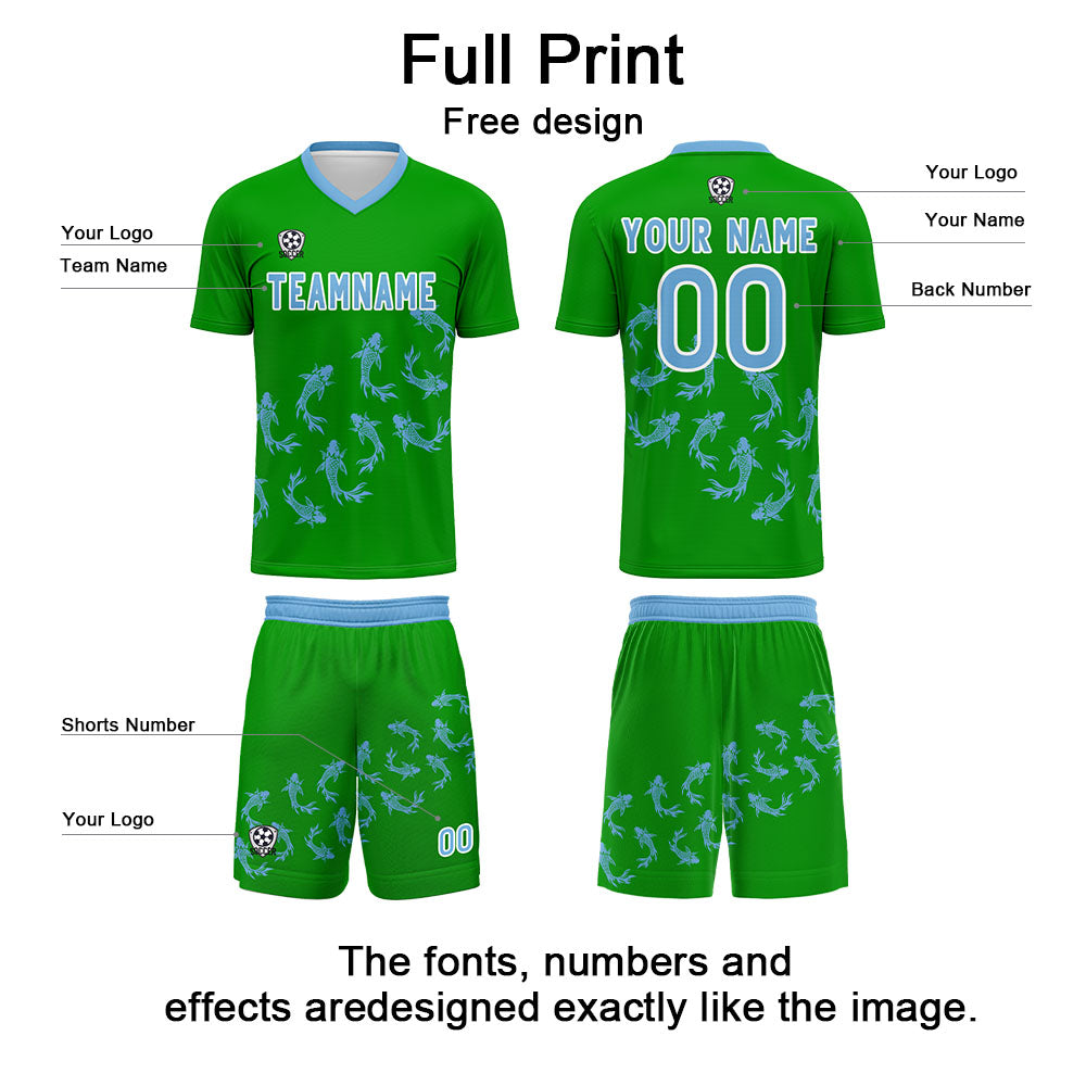 Custom Grass Green Soccer Uniform Jersey Kids Adults Personalized Set Jersey Shirt