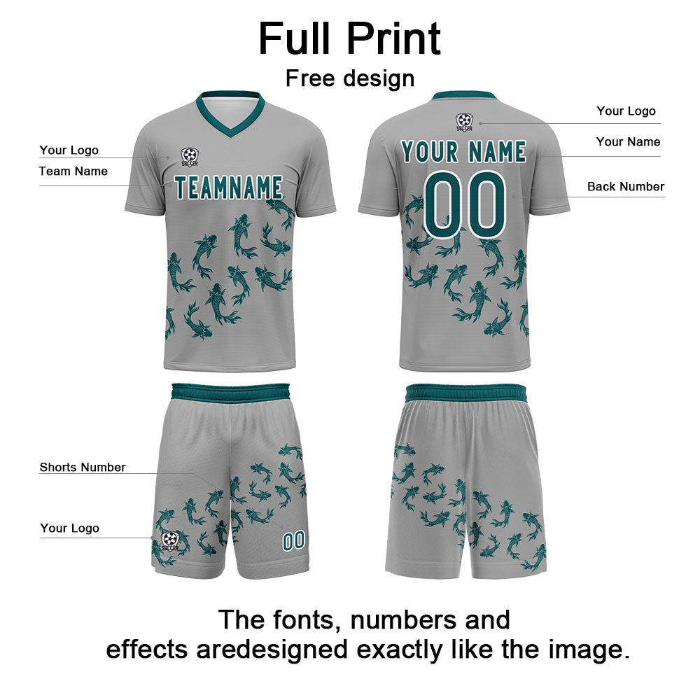 Custom Grey Soccer Uniform Jersey Kids Adults Personalized Set Jersey Shirt