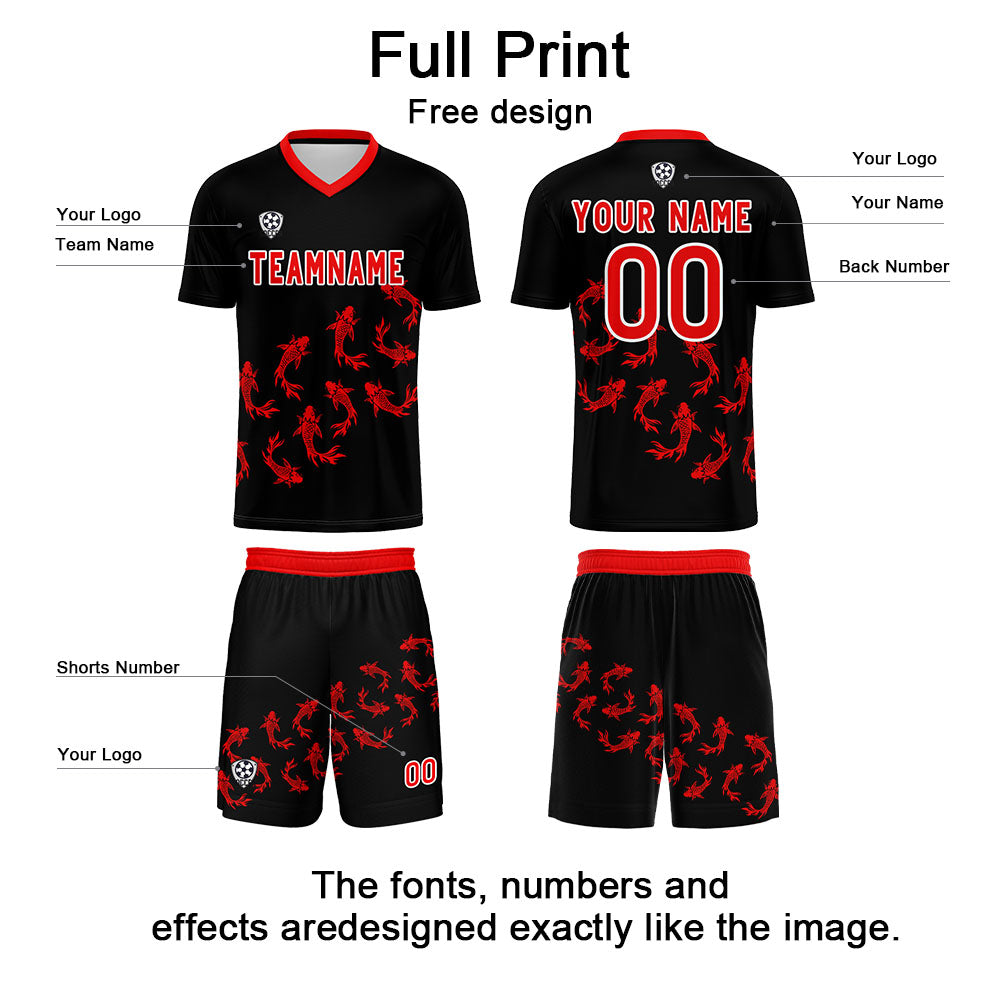 Custom Black Red Soccer Uniform Jersey Kids Adults Personalized Set Jersey Shirt