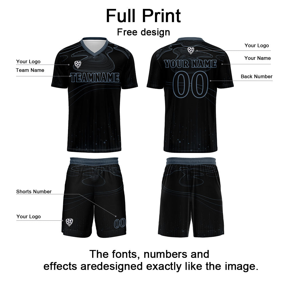 Custom Black Haze Blue Soccer Uniform Jersey Kids Adults Personalized Set Jersey Shirt