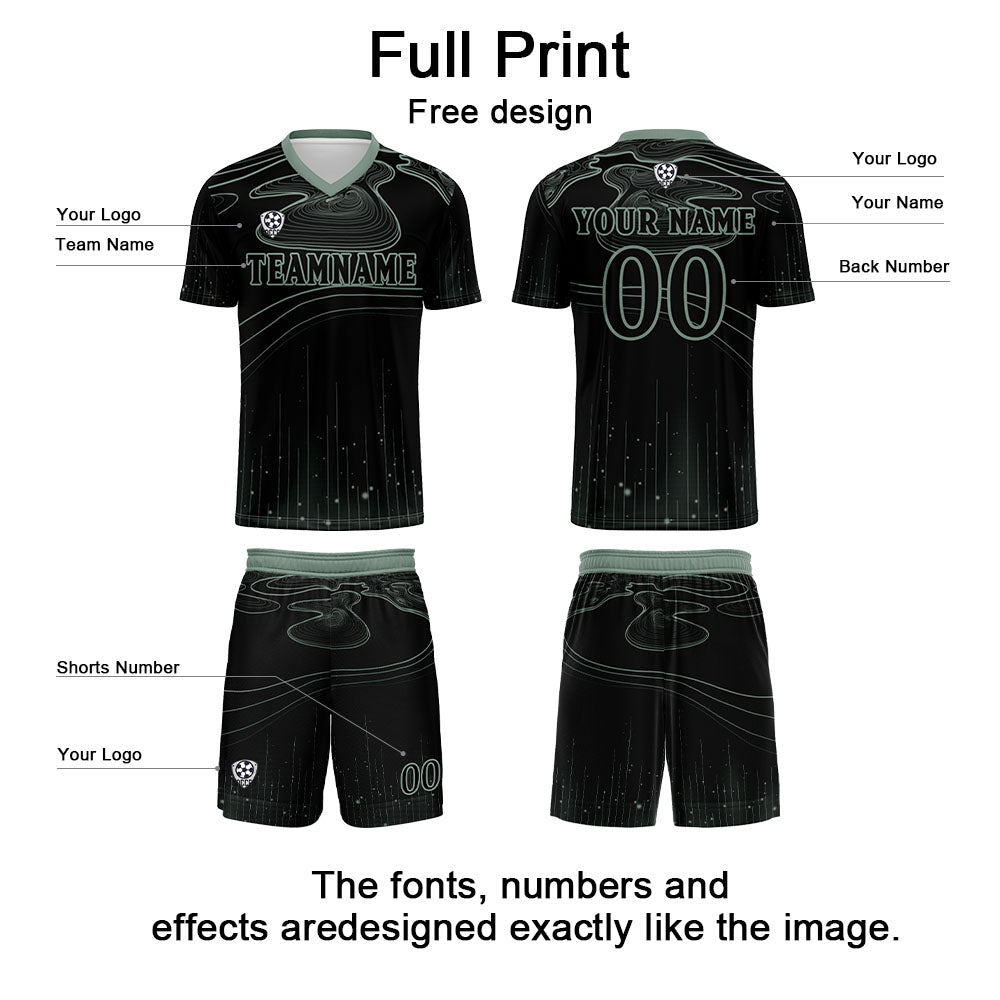 Custom Black Light Green Soccer Uniform Jersey Kids Adults Personalized Set Jersey Shirt