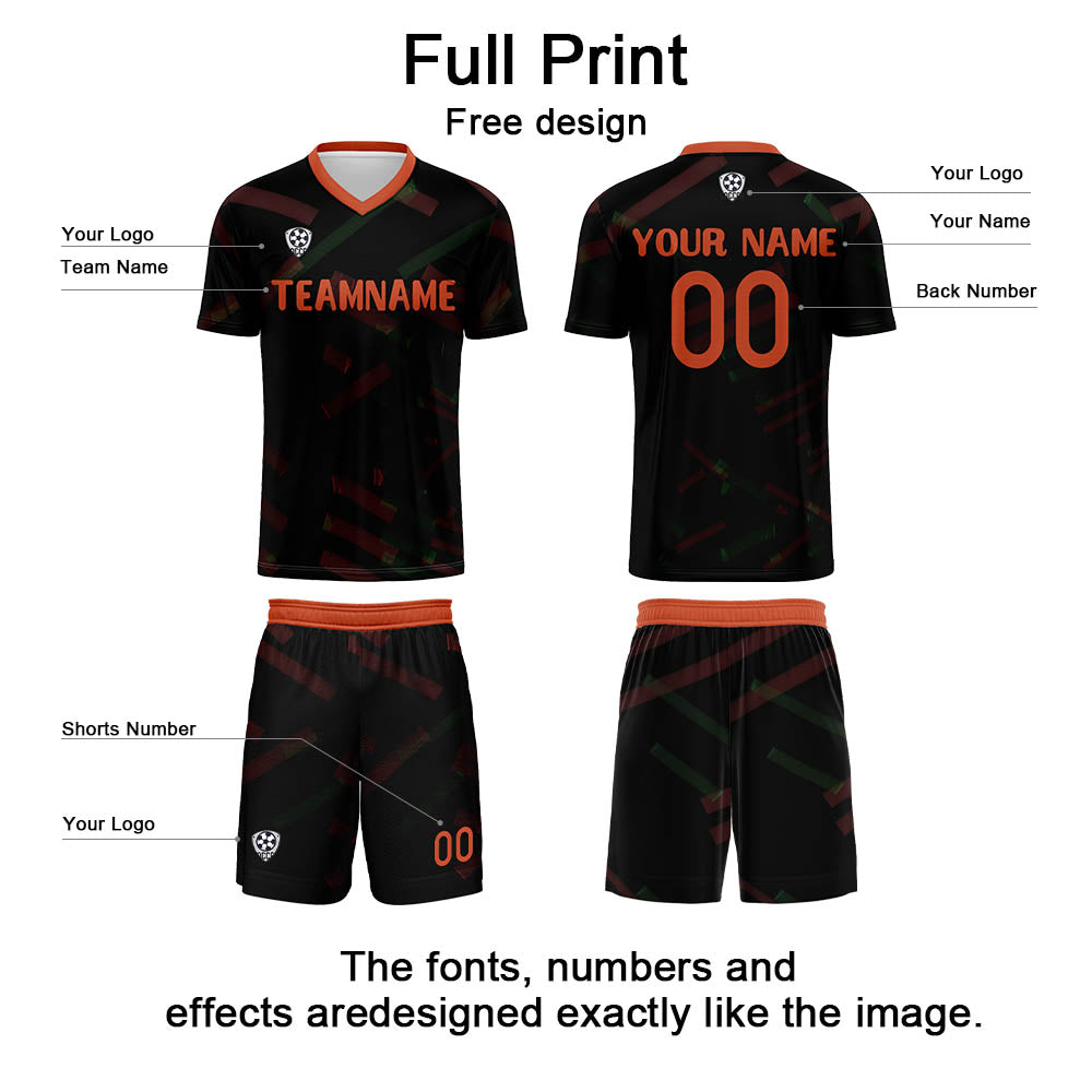 Custom Black Orange Red Soccer Uniform Jersey Kids Adults Personalized Set Jersey Shirt