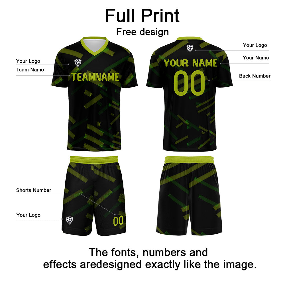 Custom Black Yellow Green Soccer Uniform Jersey Kids Adults Personalized Set Jersey Shirt