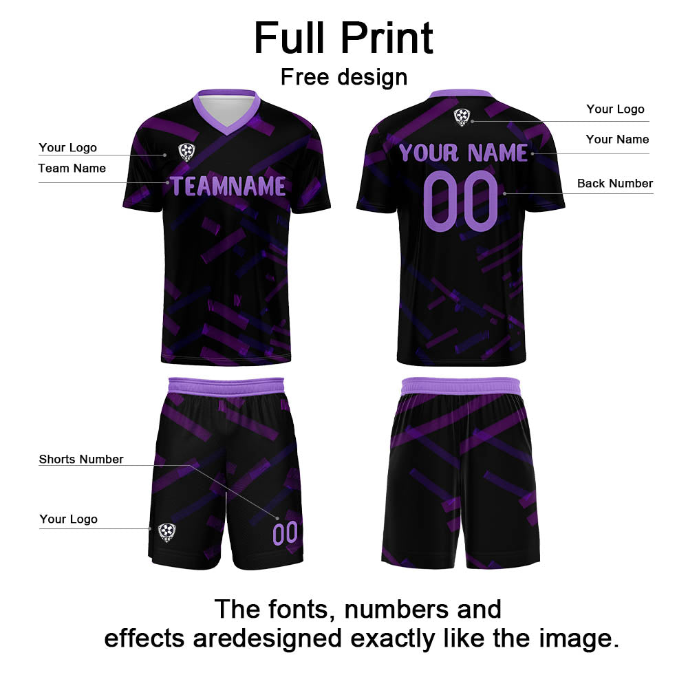 Custom Black Purple Soccer Uniform Jersey Kids Adults Personalized Set Jersey Shirt