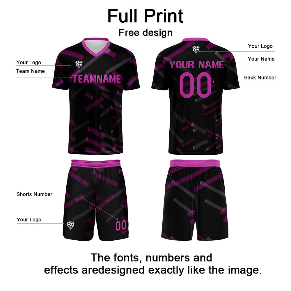 Custom Black Rose Red Soccer Uniform Jersey Kids Adults Personalized Set Jersey Shirt