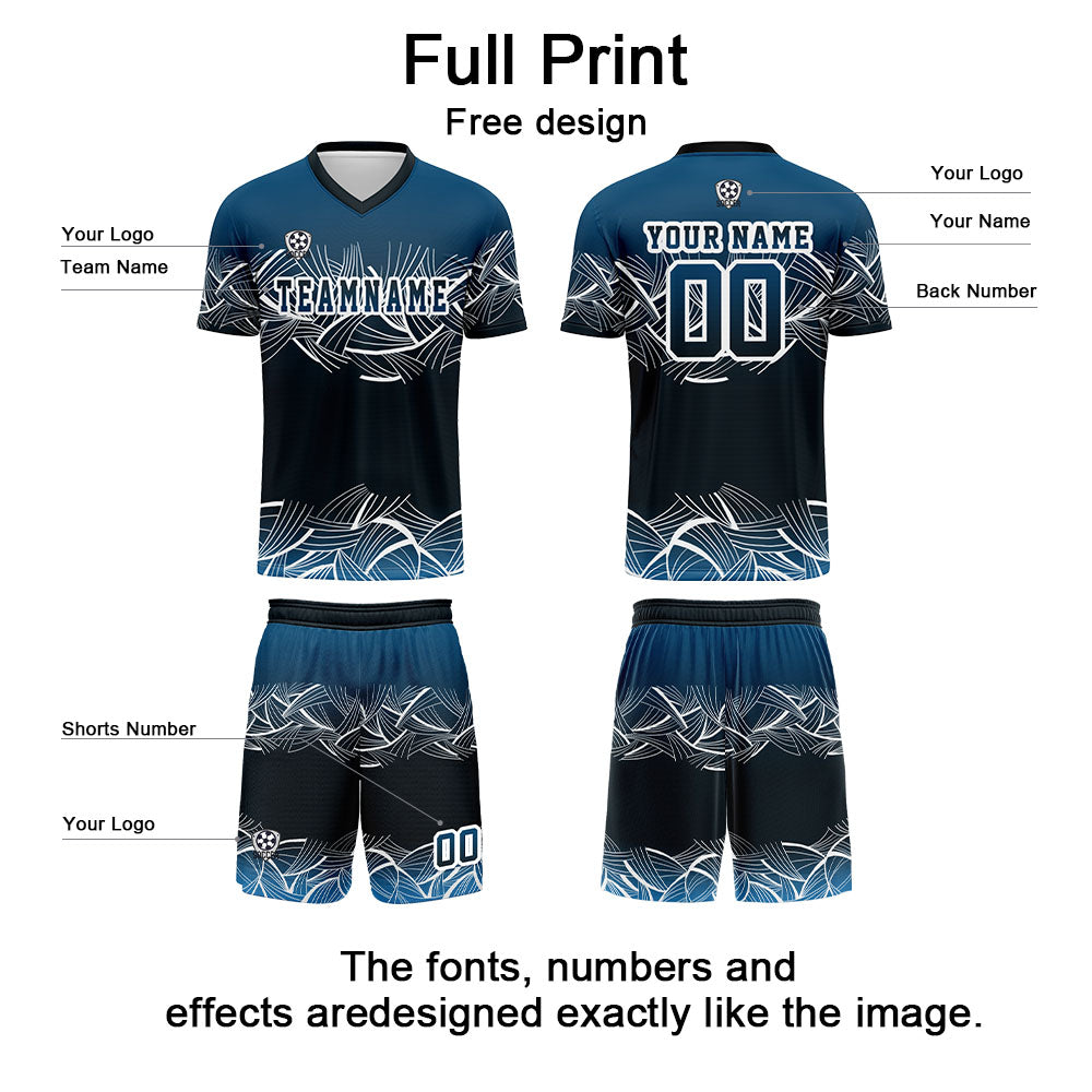 Custom Blue Soccer Uniform Jersey Kids Adults Personalized Set Jersey Shirt