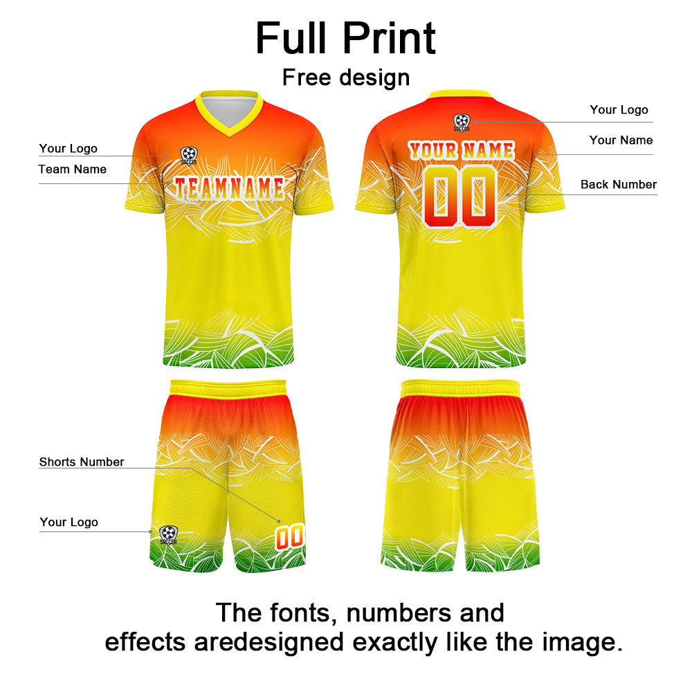 Custom Yellow Orange Soccer Uniform Jersey Kids Adults Personalized Set Jersey Shirt