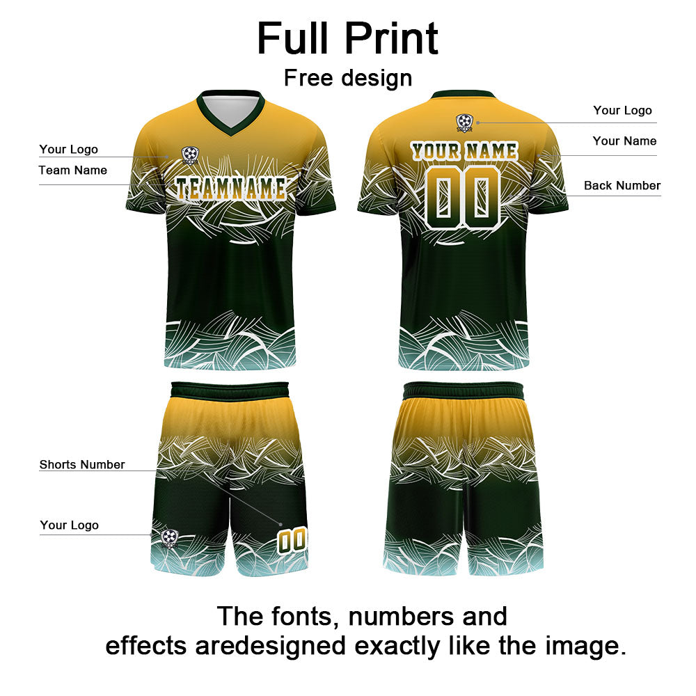 Custom Yellow Green Soccer Uniform Jersey Kids Adults Personalized Set Jersey Shirt