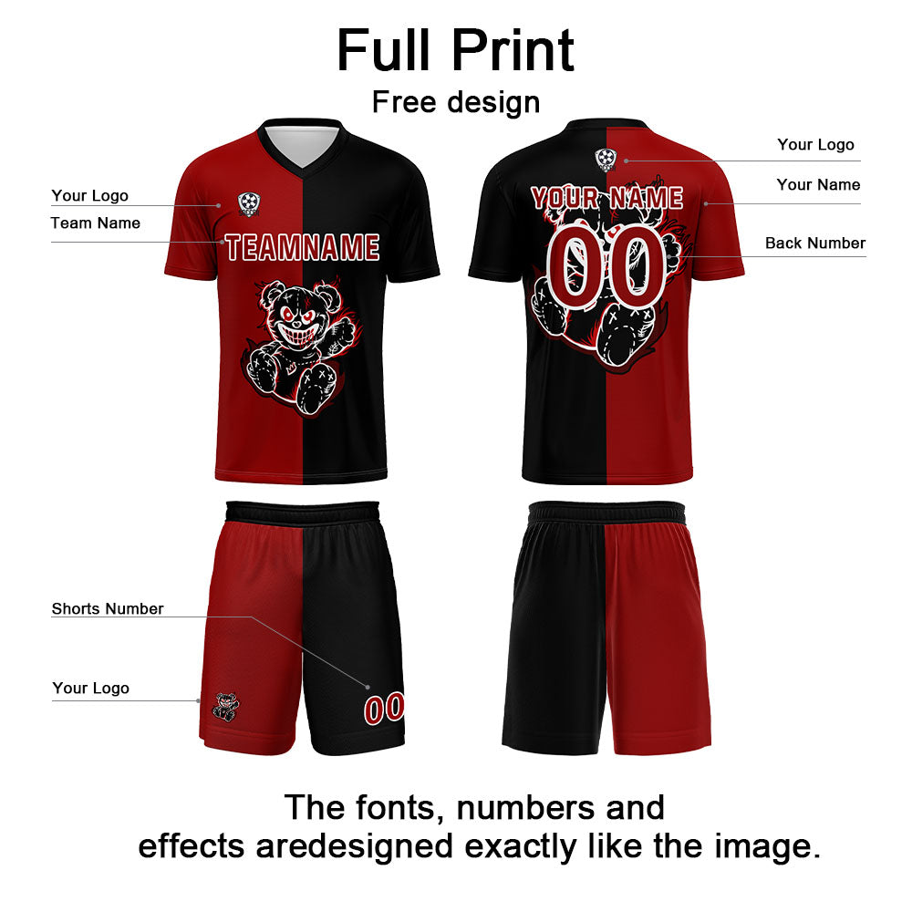 Custom Red Black Soccer Uniform Jersey Kids Adults Personalized Set Jersey Shirt