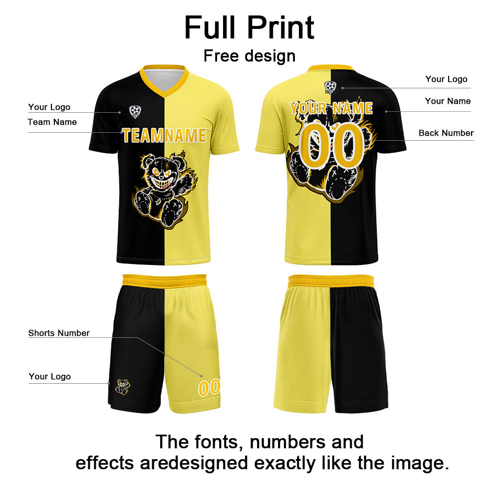 Custom Black Yellow Soccer Uniform Jersey Kids Adults Personalized Set Jersey Shirt