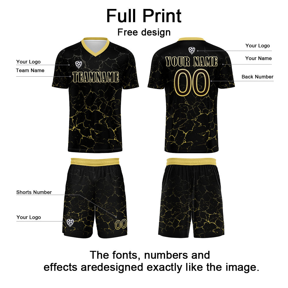 Custom Black Yellow Soccer Uniform Jersey Kids Adults Personalized Set Jersey Shirt