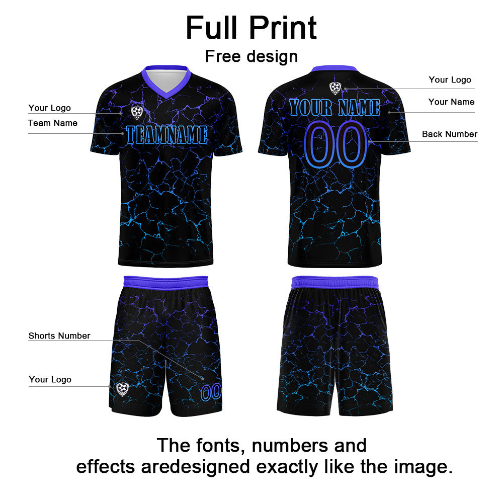 Custom Black Blue Soccer Uniform Jersey Kids Adults Personalized Set Jersey Shirt