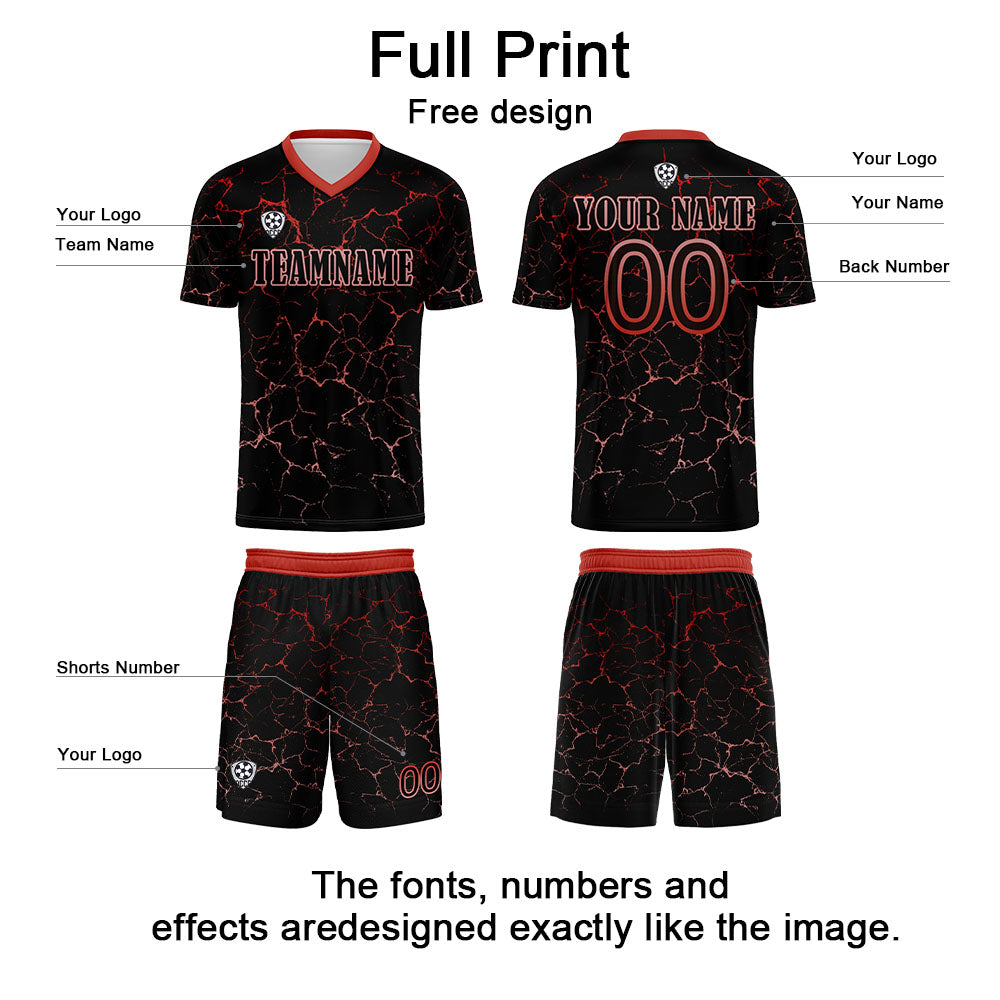 Custom Black Red Soccer Uniform Jersey Kids Adults Personalized Set Jersey Shirt