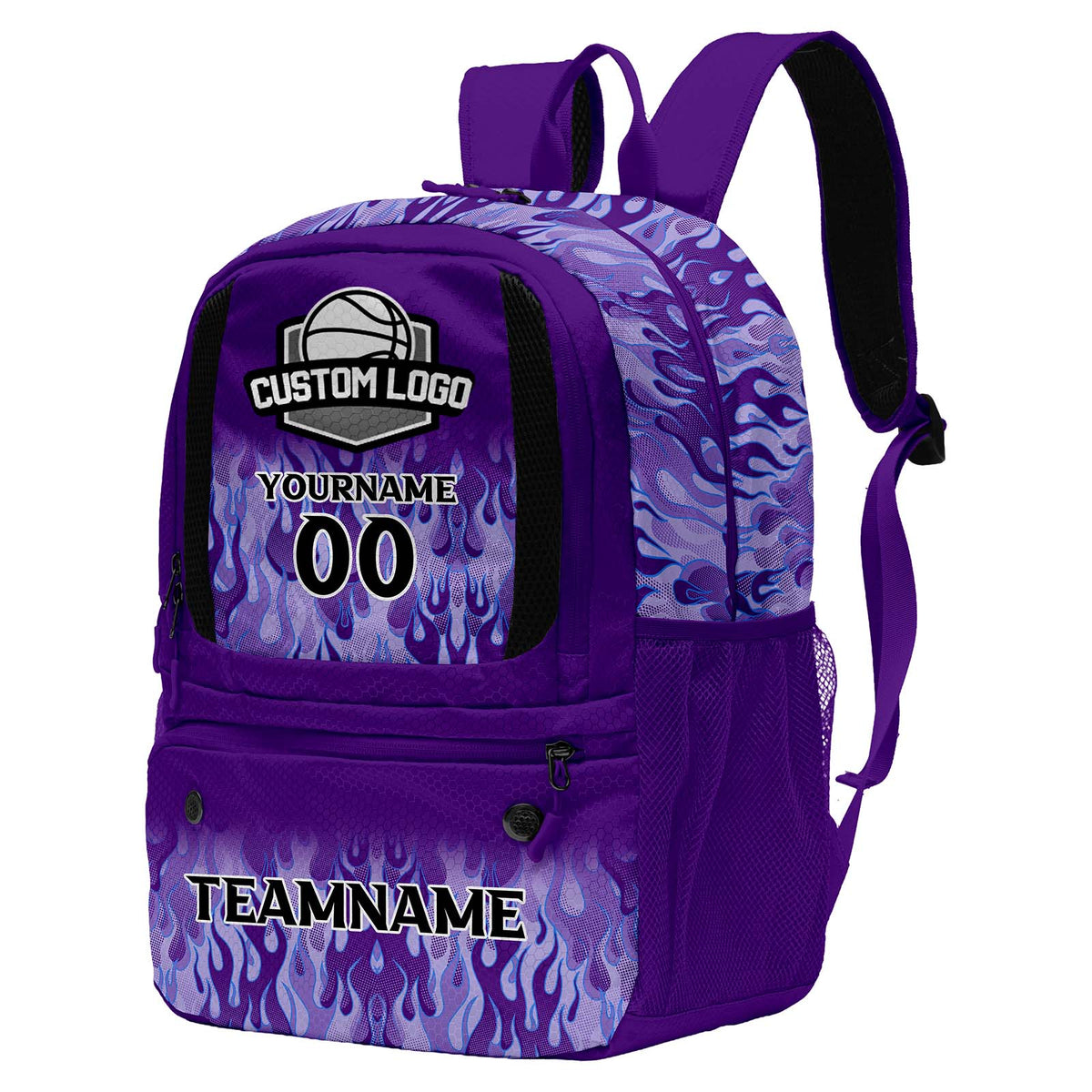 Custom Purple Basketball Soccer Backpack Personalized Player Names - Numbers & Team Logo #150-BP-0914-0017