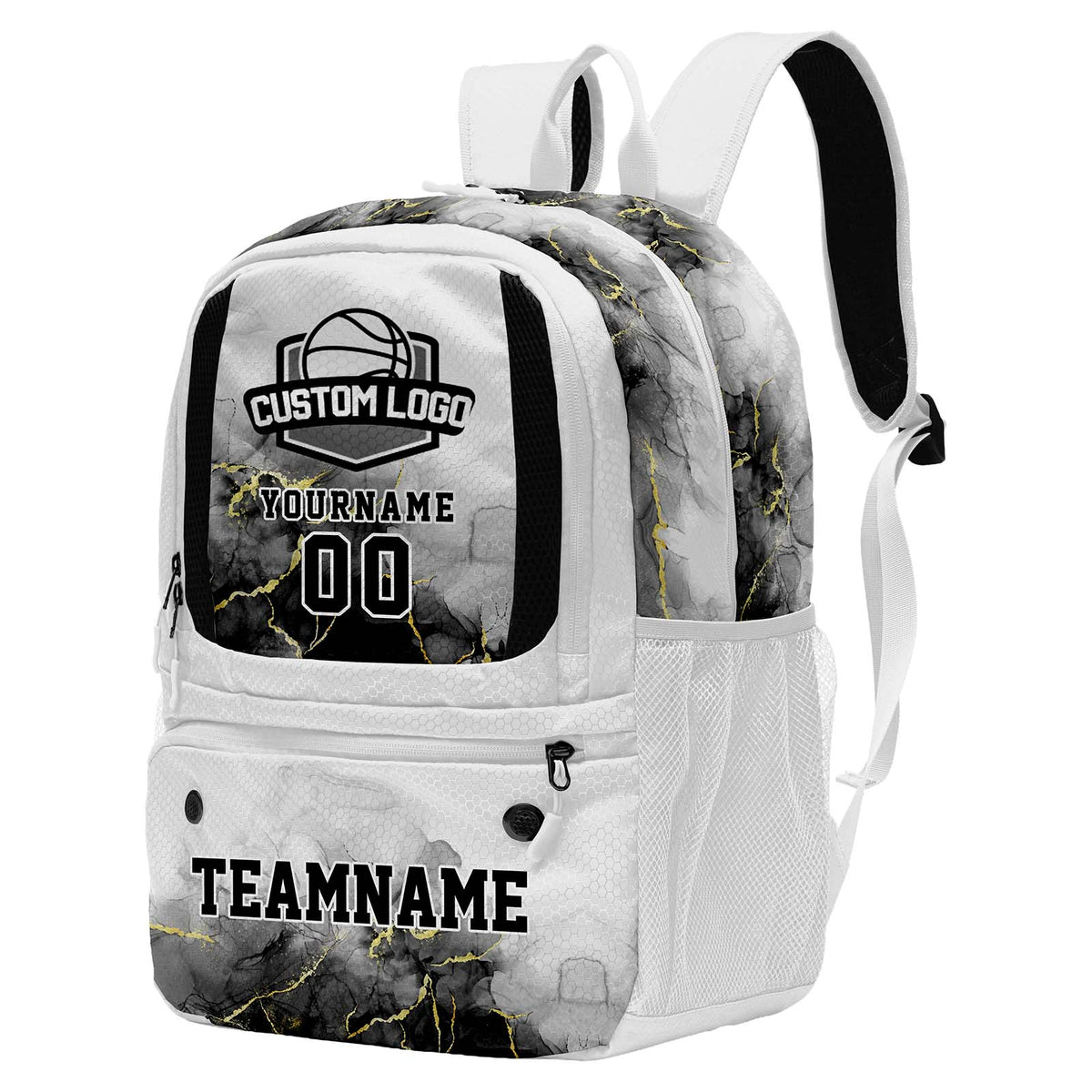 Custom White Basketball Soccer Backpack Personalized Player Names - Numbers & Team Logo #150-BP-0914-0032
