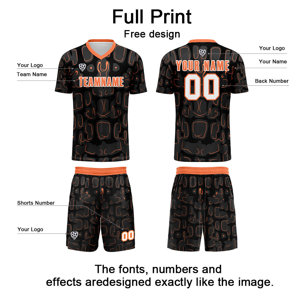 Custom Black Orange Soccer Uniform Jersey Kids Adults Personalized Set Jersey Shirt