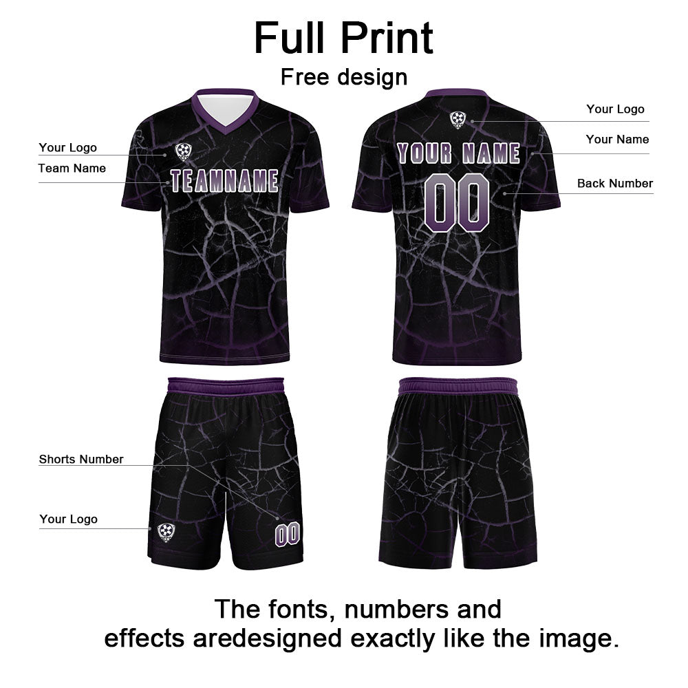 Custom Black Deep Purple Soccer Uniform Jersey Kids Adults Personalized Set Jersey Shirt