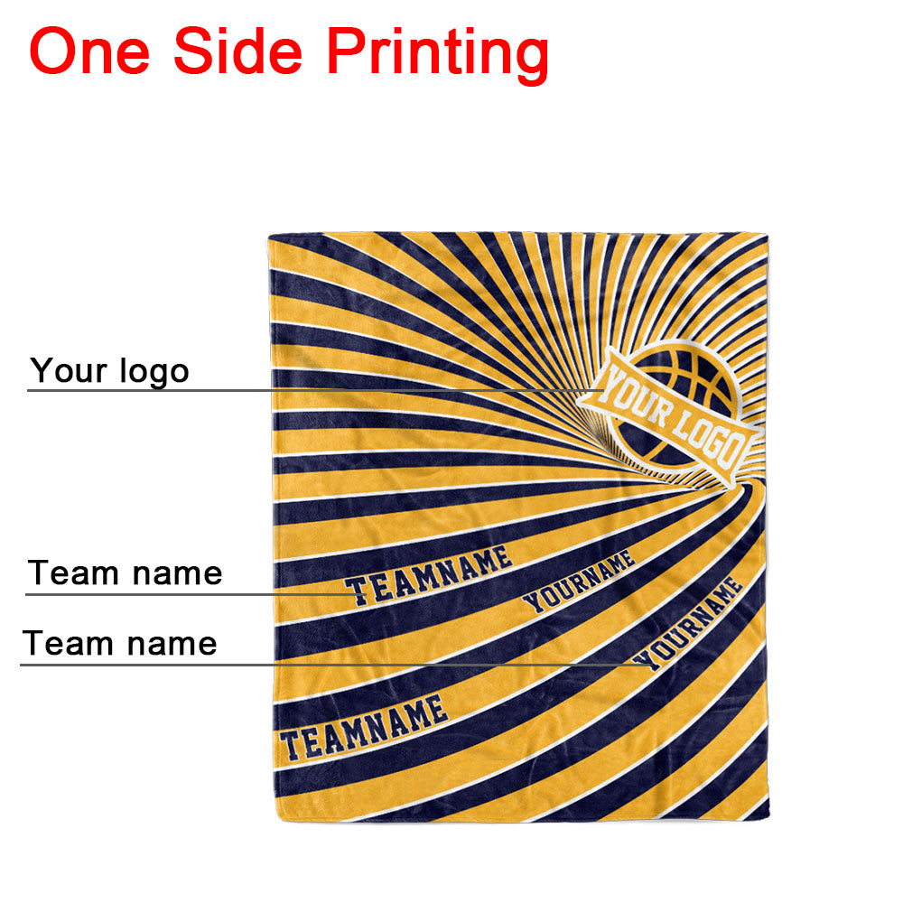 custom ultra-soft micro fleece blanket navy-yellow