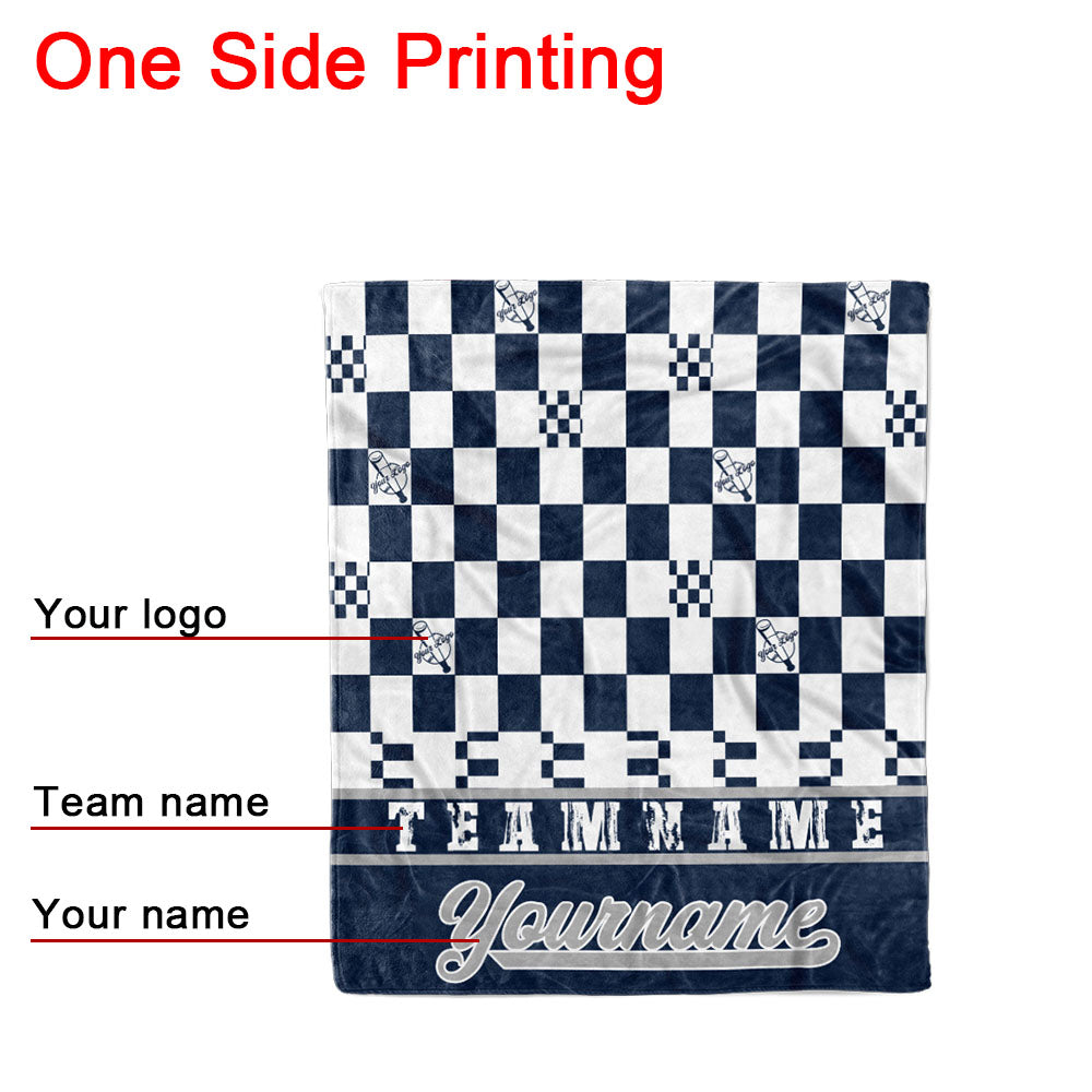 custom ultra-soft micro fleece blanket navy-white