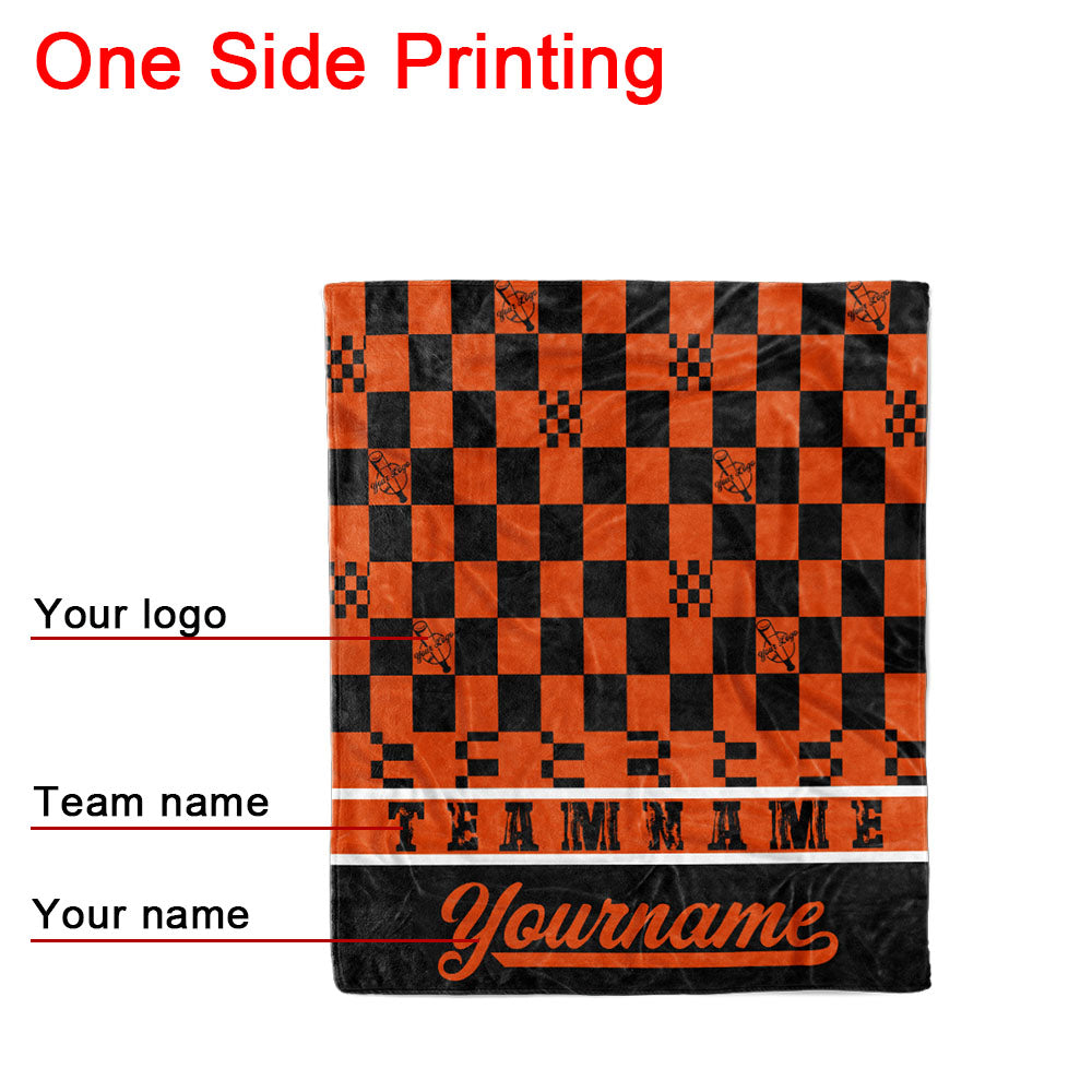 custom ultra-soft micro fleece blanket orange-black