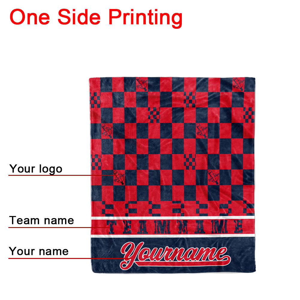 custom ultra-soft micro fleece blanket navy-red